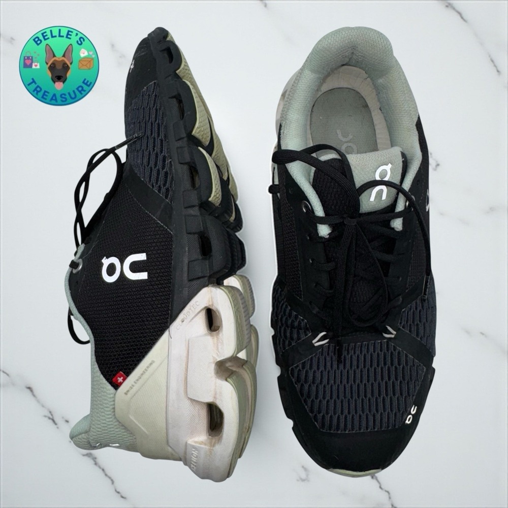 On‎ Running Cloudflyer Womens 9 Sneakers Black Mint Green Lace Up Athletic Shoes